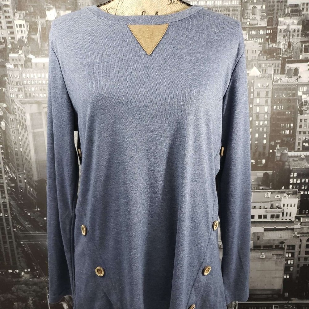Long Sleeve Tunic Top with Faux Suede